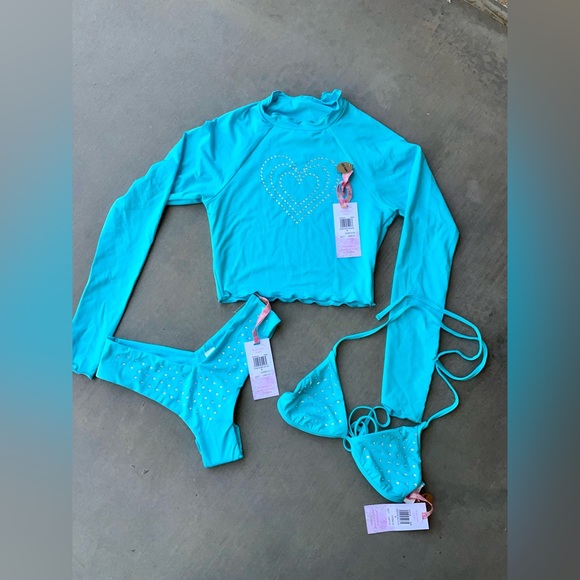 LOVESHACKFANCY X HURLEY BLUE RHINESTONE 3 PIECE SET - Picture 4 of 8